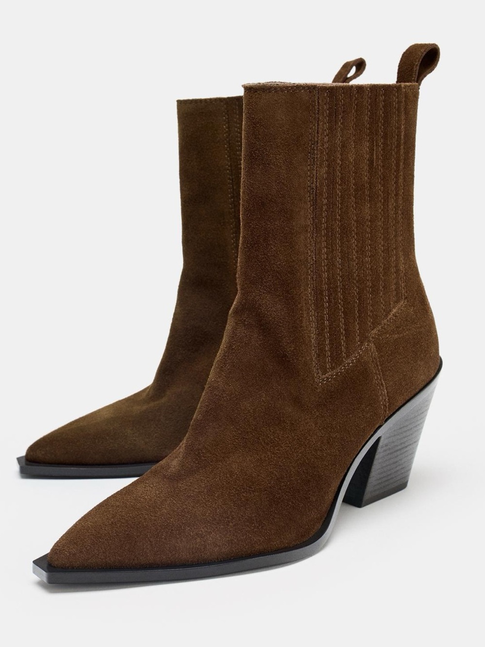Zara Split Leather Cowboy Ankle Boots Brown NWT 7.5